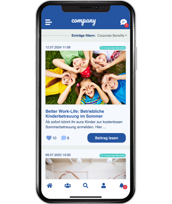 Corporate Beneftis im News-Feed der Mitarbeiter-App - App-Screen