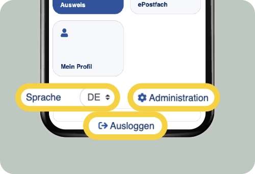 LOLYO Mitarbeiter-App Hidden Hint: Sprachauswahl - Administration Zugang - Logout-Button am Ende des Grid Menues (mobile) - Smartphone Screen